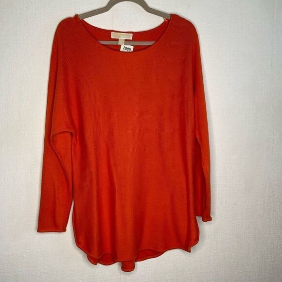Michael Kors Orange Tunic Sweater Long Sl Crew Lightweight Women's Large Zip Hem - Picture 1 of 10